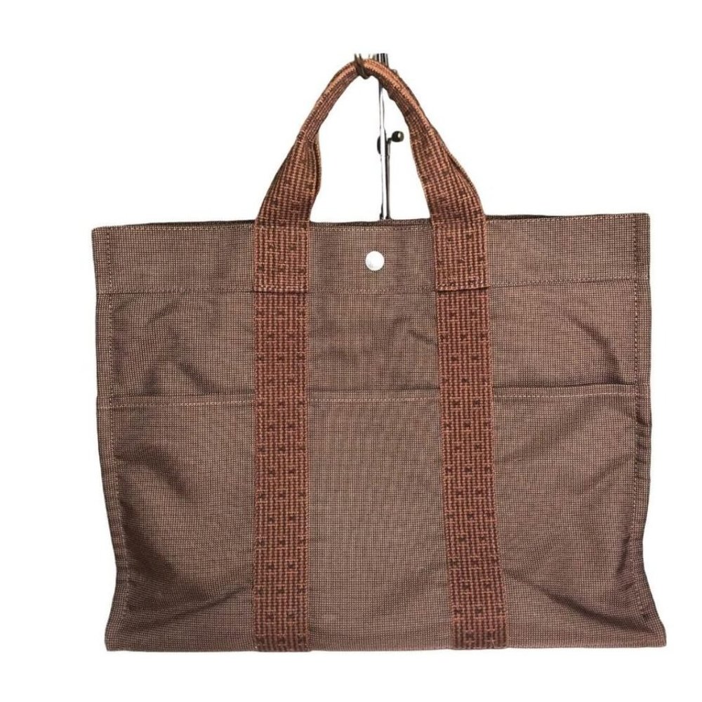 Hermes Chocolate Brown Tote Cotton Fabric Authentic France Large